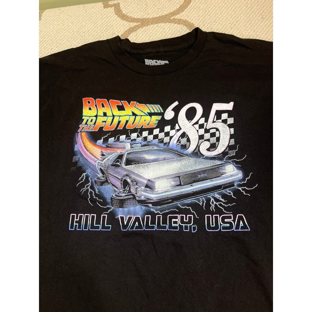 Back To The Future Mens '85 Hill Valley, USA Black T-Shirt, size large, cotton - Picture 2 of 6
